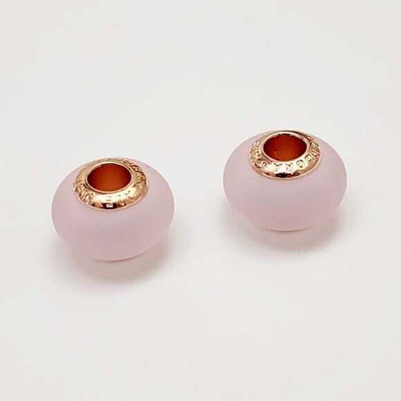 Pandora Matte Pink Murano Glass 2 Charms - Picture 1 of 3